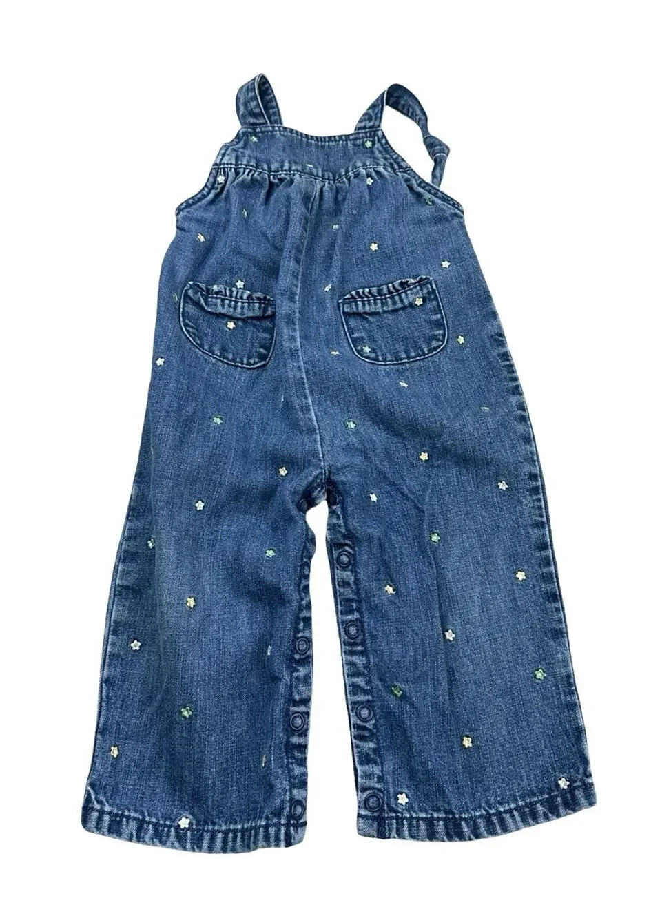 Vintage 2002 Gymboree Baby Denim Overalls Floral Embroidered Snap Romper 12-18M
